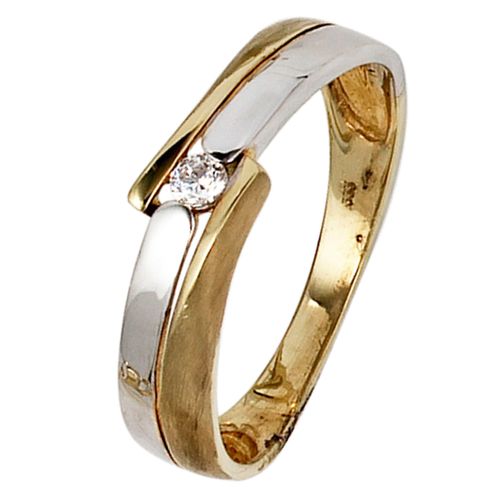 4061861165952 - Goldring JOBO Ring mit Zirkonia Fingerringe Gr 50 Gelbgold 333-Weißgold 333 goldfarben (gelbgold 333) Damen Fingerringe 333 Gelbgold Weißgold Bicolor