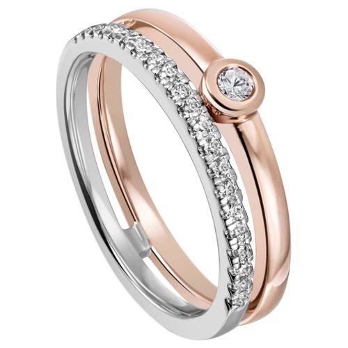 4061861180399 - Fingerring JOBO Ring mit 22 Diamanten Fingerringe Gr 54 SI = kleine Einschlüsse Roségold 585-Weißgold 585-Diamanten rosegold (roségold 585) Damen Diamantringe 585 Gold bicolor