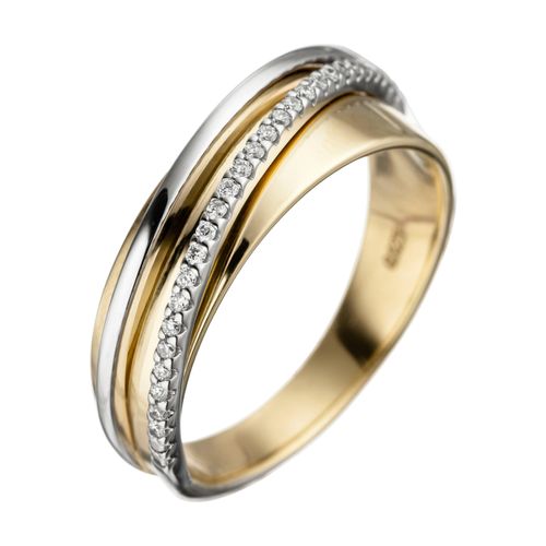 4061861022804 - Diamantring JOBO Fingerringe Gr 50 SI = kleine Einschlüsse Gelbgold 585-Weißgold 585-Diamanten gelb (gelbgold 585) Damen Diamantringe 585 Gold bicolor mit 25 Diamanten