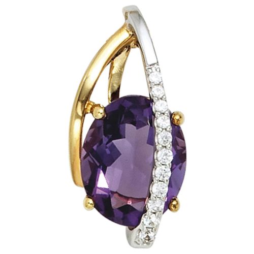 4061861086226 - Ketten-Anhänger JOBO Anhänger mit Amethyst und 11 Diamanten Schmuckanhänger Gr P1 = bei 10-facher Vergrößerung erkennbare Einschlüsse Gelbgold 585-Weißgold 585-Diamanten gelb (gelbgold 585) Damen Anhänger 585 Gelbgold Weißgold