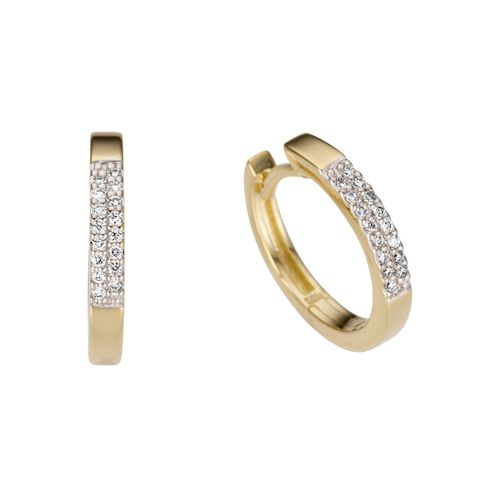 4041633002494 - Paar Creolen FIRETTI Schmuck Geschenk Gold 585 teilw rhodiniert massiv Ohrringe Gr 01 ct P2 = erkennbare Einschlüsse Gelbgold 585-Diamanten weiß (gelbgoldfarben silberfarben weiß) Damen Creolen zu Kleid Shirt Jeans Sneaker Anlass Geburtstag Weihnachten