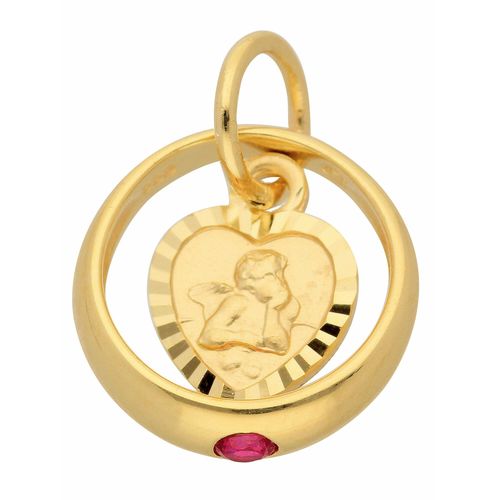 4065633587522 - Ketten-Anhänger ADELIA´S 333 Gold Anhänger Taufring mit Rubin Ø 106 mm Schmuckanhänger Gr Gelbgold 333 rot Damen Anhänger 333 Gold mit Rubin Goldschmuck für