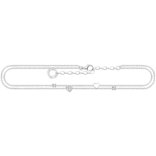 4051245521665 - Fußkette THOMAS SABO mit Herzen und weiße Steine AK0040-051-14-L27V Fußkettchen Gr 27 Silber 925 (Sterlingsilber) silberfarben (silberfarben kristallweiß kristallweiß) Fußkettchen