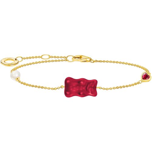 4051245578058 - Armband THOMAS SABO THOMAS x HARIBO mit Goldbär Blau Grün Rot Weiß Armbänder Gr 19 Silber 925 (Sterlingsilber)-Perlen gelbgoldfarben rot kristallweiß weiß kristallweiß Damen Perlenarmbänder mit Kristallglas Zirkonia (synth) - Süßwasserzuchtperle