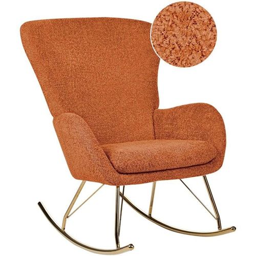 4255664870896 - Beliani - Schaukelsessel Orange Bouclé Stoff mit Armlehnen Goldene Beine für Wohnzimmer Kinderzimmer Schlafzimmer Wohnbereich Modernes Design