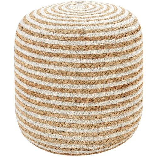 4255664864871 - Beliani - Pouf Beige u Weiß aus Jute u Baumwolle Gestreift Rund ⌀ 40 cm Sitzhocker Boho Stil Modern Wohnaccessoires für Wohnzimmer Schlafzimmer Flur