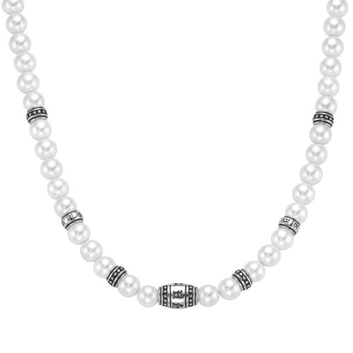 4007810170516 - Collier GIORGIO MARTELLO MILANO mit weißen Muschelkern-Perlen Silber 925 Halsketten Gr 50 cm Silber 925 (Sterlingsilber) weiß Herren Ketten ohne Anhänger