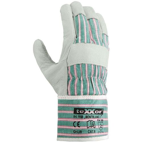 4031301014263 - Trizeratop - teXXor® Rindvollleder-Handschuhe montblanc i Leder Natur Drell Grün Rot-gestreift