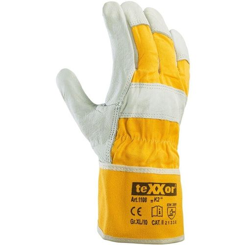 4031301014294 - teXXor® TOP Rindvollleder-Handschuhe K2 Leder Natur Drell Gelb