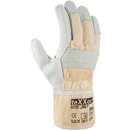 4031301032304 - Trizeratop - teXXor® Rindvollleder-Handschuhe ural i Leder Natur Drell Weiß