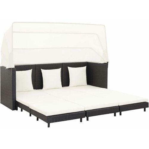 8719883726397 - Bonnevie - Ausziehbares 3-Sitzer-SchlafsofaWohnzimmersofa mit Dach Poly Rattan Schwarz vidaXL