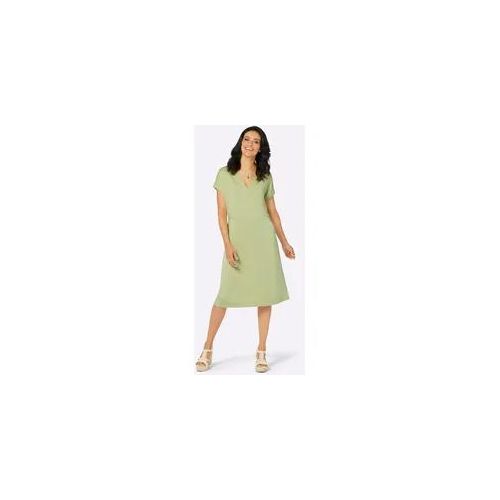 4057651448657 - Jerseykleid INSPIRATIONEN Jersey-Kleid Damen Gr 36 Normalgrößen grün (pistazie) Jersey Single Jersey 70% Modal 30% Polyester unifarben knielang V-Ausschnitt Kurzarm Kleider