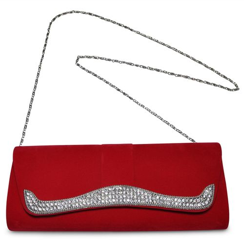 4039787011486 - Modeschmuck Handtasche Damen-Handtasche aus rotem Samt mit Strass-Steinen Tragekette 120cm