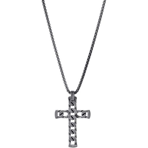 4068222713081 - Kette mit Anhänger FIRETTI Schmuck Geschenk Edelstahl Halsschmuck Halskette Cross Kreuz Halsketten Gr Edelstahl Länge 55 cm Breite 23 mm silberfarben (edelstahlfarben antikfarben) Damen Ketten mit Anhänger