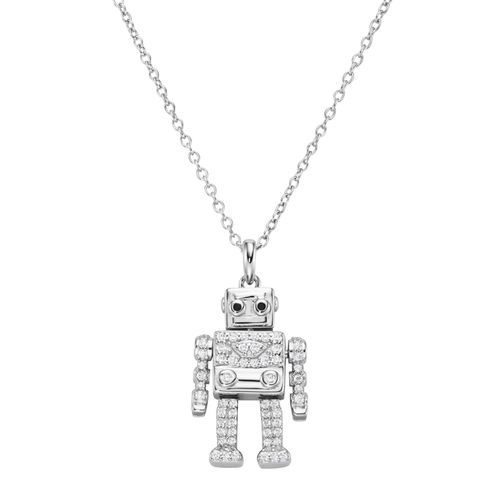 4007810743840 - Kette mit Anhänger GIORGIO MARTELLO MILANO Anhänger Roboter Zirkonia Silber 925 Halsketten Gr 45 cm Silber 925 (Sterlingsilber) silberfarben (silber) Damen Ketten mit Anhänger