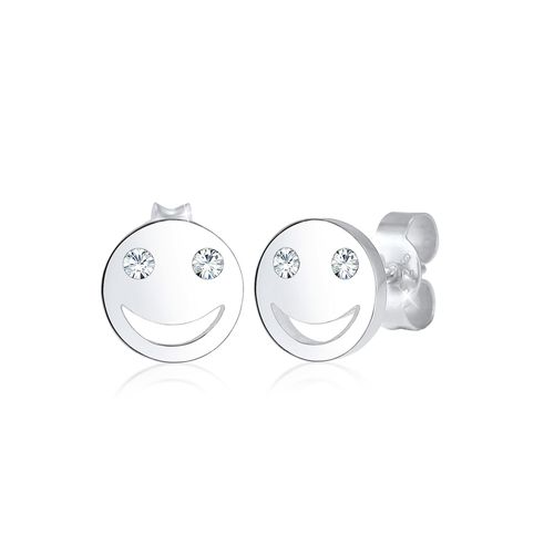 4050878546113 - Paar Ohrstecker ELLI mit Smiling Face Kristalle 925 Silber Ohrringe Gr OneSize mit Steinen Silber 925 (Sterlingsilber) silberfarben (silber weiß) Damen Ohrstecker