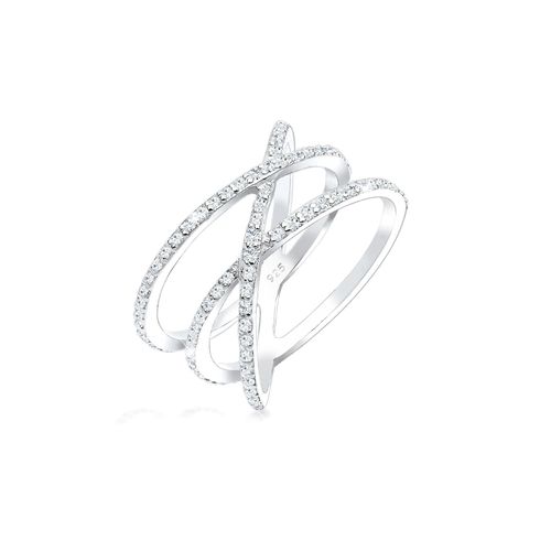 4050878500108 - Fingerring ELLI Verschlungen Kristalle 925 Silber Fingerringe Gr 52 mm mit Steinen Silber 925 (Sterlingsilber) 12 mm weiß (weiß weiß) Damen Fingerringe