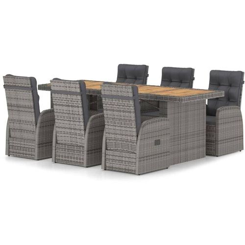8720286210598 - Bonnevie - 7-tlg Garten-EssgruppeGartenmöbel SetGartenmöbel Set mit Auflagen Poly Rattan Grau vidaXL 8720286210598 - Bonnevie - 7-tlg Garten-EssgruppeGartenmöbel SetGartenmöbel Set mit Auflagen Poly Rattan Grau vidaXL