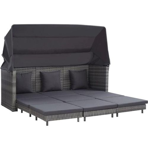 8719883726410 - Bonnevie - Ausziehbares 3-Sitzer-SchlafsofaWohnzimmersofa mit Dach Poly Rattan Grau vidaXL