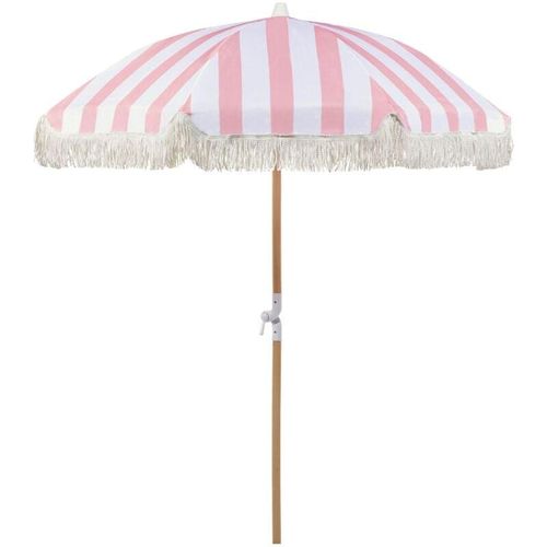 4255664812025 - Beliani - Sonnenschirm Rosa Stoff-Bespannung Rund ⌀ 150 cm mit Volant Regenschutz Holzmast Neigungsfunktion Kurbel Boho Garten Outdoor Balkon Terrasse