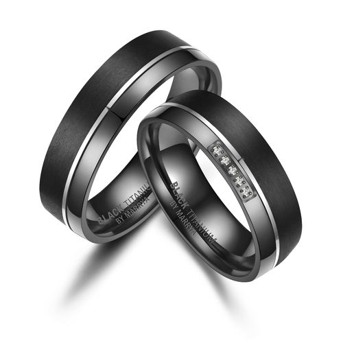 4069415274945 - Partnerring BLACK TITANIUM by MARRYA Fingerringe Gr 48 Titan herren ring schwarz silber Damen Freundschaftsringe