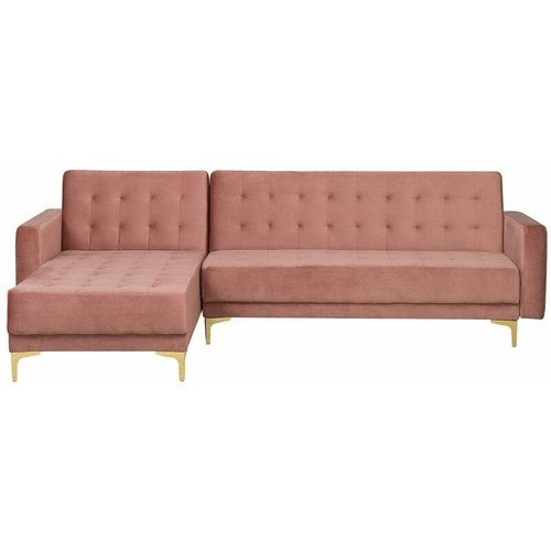 4251682202992 - Beliani - Ecksofa Rosa Samtstoff L-Förmig Rechtsseitig Schlaffunktion Klassisch Wohnzimmer