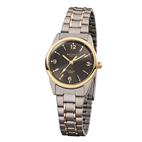 4045346053453 - Titanuhr REGENT 71709195 -F429 Armbanduhren silberfarben (grau goldfarben) Damen Quarzuhren Quarzuhr Armbanduhr Damenuhr Titanuhr