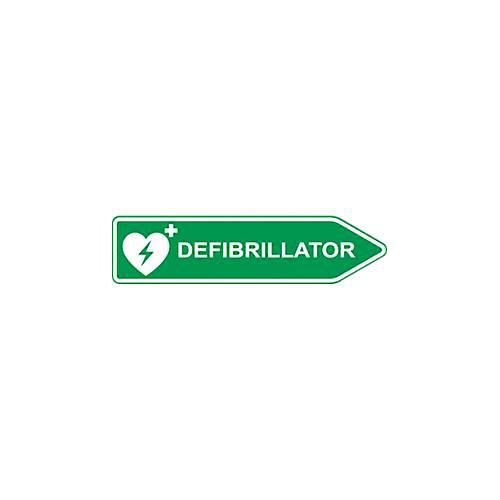 4260301052559 - Defibrillator-AED-Standort-Straßenschild Pfeilform rechtsweisend nachtleuchtend wetterfest Dibond-Druck L 600 x H 150 mm grün-weiß