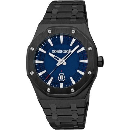 4894626265990 - Quarzuhr ROBERTO CAVALLI Uomo Ottagono Armbanduhren schwarz (schwarz dunkelblau) Herren Armbanduhr Herrenuhr Edelstahlarmband analog Tag