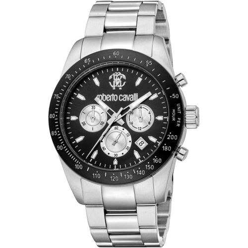 4894626266140 - Chronograph ROBERTO CAVALLI Uomo Chrono Armbanduhren silberfarben (silberfarben schwarz) Herren Quarzuhr Armbanduhr Herrenuhr Edelstahlarmband analog Tag