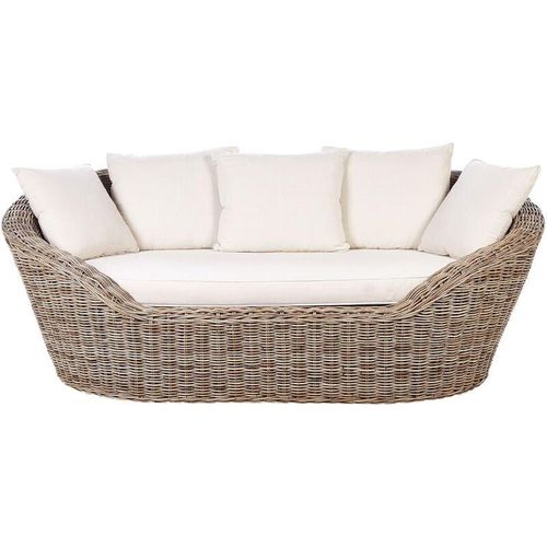 4255664867407 - Beliani - Sonneninseln Natur Rattan Geflecht mit 6 hellbeige Kissen Boho Outdoor Terrasse