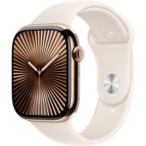 0195949564208 - Smartwatch APPLE Watch 10 Titan Smartwatches Gr 42 mm Cellular M L Sport Band goldfarben (gold) Bestseller