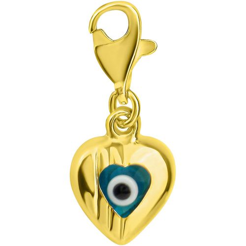 4068222177920 - Charm-Einhänger FIRETTI Schmuck Geschenk Gold 333 Anhänger Charms Herz Magisches Auge bunt (gelbgoldfarben blau schwarz weiß weiß) Damen mit Glasstein