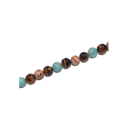 0096718219711 - Collier FIRETTI Schmuck Geschenk Halsschmuck Halskette Farbstein Edelstein Tigerauge Halsketten Gr Messing Länge 50 cm blau (messingfarben blau braun mehrfarbig) Damen Colliers Made in Germany - mit Amazonit Jade Tigerauge