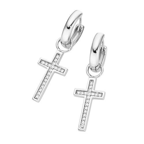 4007810674830 - Paar Creolen GIORGIO MARTELLO MILANO Behang Kreuz weiße Zirkonia oder schwarze Spinelle Silber 925 Ohrringe Gr Silber 925 (Sterlingsilber) weiß Herren Ohrringe