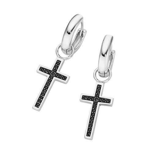 4007810674847 - Paar Creolen GIORGIO MARTELLO MILANO Behang Kreuz weiße Zirkonia oder schwarze Spinelle Silber 925 Ohrringe Gr Silber 925 (Sterlingsilber) schwarz Herren Ohrringe