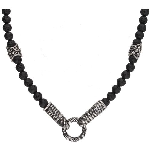 4007810176075 - Collier JACQUES CHARREL mit Lavastein-Kugeln Edelstahl Gr 50 cm Edelstahl schwarz Damen Halsketten