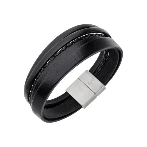 4061861057769 - Lederarmband JOBO Armbänder Gr Edelstahl-Leder silberfarben (edelstahlfarben) Herren Lederarmbänder 5-reihig Leder und Edelstahl 21 cm