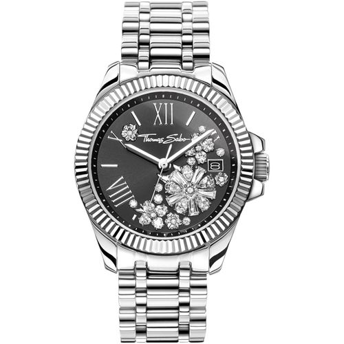 4051245584387 - Quarzuhr THOMAS SABO DIVINE FLOWER Armbanduhren silberfarben Damen Armbanduhr Damenuhr Edelstahlarmband analog Tag Zirkonia (synth)