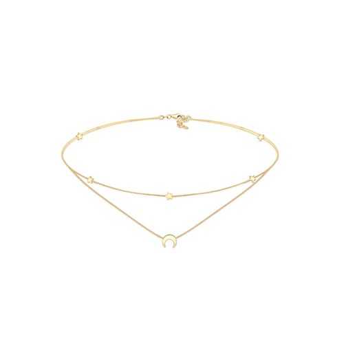 4050878573430 - Collier ELLI Choker Layer Halbmond und Sterne 925er Silber Halsketten Gr 36 ohne Stein Silber 925 (Sterlingsilber) Länge 36 cm goldfarben (gold) Damen Colliers Halsschmuck