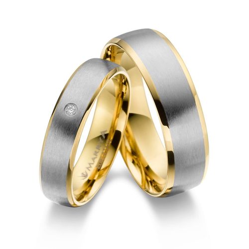 4069415255708 - Partnerring MARRYA MARRYA Edelstahl Ringe Trauringe Eheringe Partnerringe Fingerringe Gr 48 Edelstahl goldfarben (herren ring silber gold) Damen