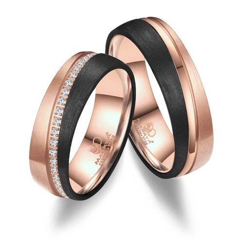 4069415273276 - Partnerring MARRYA MARRYA Carbon Ringe Trauringe Eheringe Partnerringe Fingerringe Gr 48 Carbon rosegold (damen ring schwarz rosé) Damen