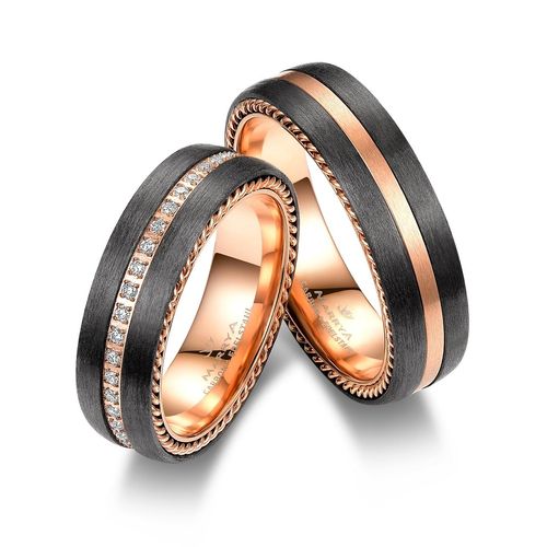 4069415272866 - Partnerring MARRYA MARRYA Carbon Ringe Trauringe Eheringe Partnerringe Fingerringe Gr 48 Carbon rosegold (herren ring schwarz rosé) Damen