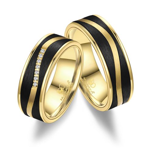 4069415273641 - Partnerring MARRYA MARRYA Carbon Ringe Trauringe Eheringe Partnerringe Fingerringe Gr 48 Carbon schwarz (herren ring schwarz gold) Damen