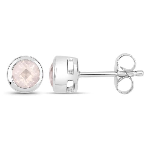 4250877762907 - Paar Ohrstecker VIRA JEWELS 925-Sterling Silber rhodiniert glänzend Rosenquartz rosa rund Ohrringe Gr ONE-SIZE 088 ct Silber 925 (Sterlingsilber) weiß (weiß rosa) Damen