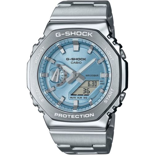 4549526383540 - Chronograph CASIO G-SHOCK Armbanduhren silberfarben hellblau grau Herren Quarzuhr Armbanduhr Herrenuhr Edelstahlarmband Stoppfunktion