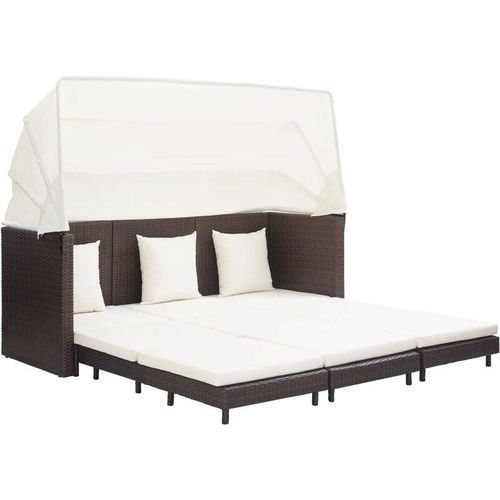 8719883726403 - Bonnevie - Ausziehbares 3-Sitzer-SchlafsofaWohnzimmersofa mit Dach Poly Rattan Braun vidaXL