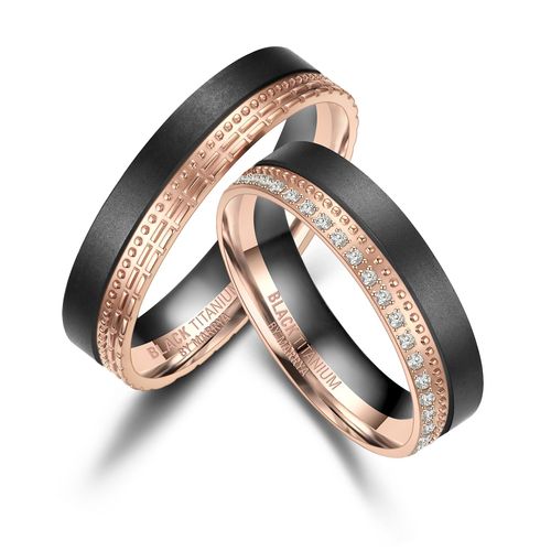 4069415319059 - Verlobungsring MARRYA BLACK TITANIUM by MARRYA Fingerringe Gr 48 Titan rosegold (herren ring schwarz rosé gold) Damen