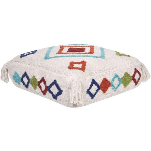 4255664865380 - Beliani - Bodenkissen Weiß aus Baumwolle 55 x 55 x 20 cm Quadratisch mit Geometrischem Muster Quasten Boho Stil Pouf für Wohnzimmer Schlafzimmer