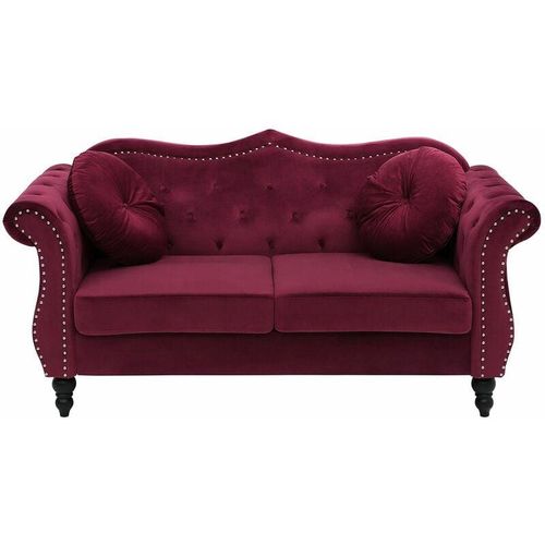 4251682217668 - Beliani - Sofa Burgunderrot Samtstoff 2-Sitzer Chesterfield Stil Retro Zierkissen Wohnzimmer